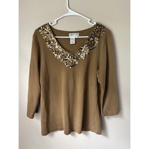90s Coldwater Creek Embellished Top Sequined V-Neck  IndieSleeze Glam